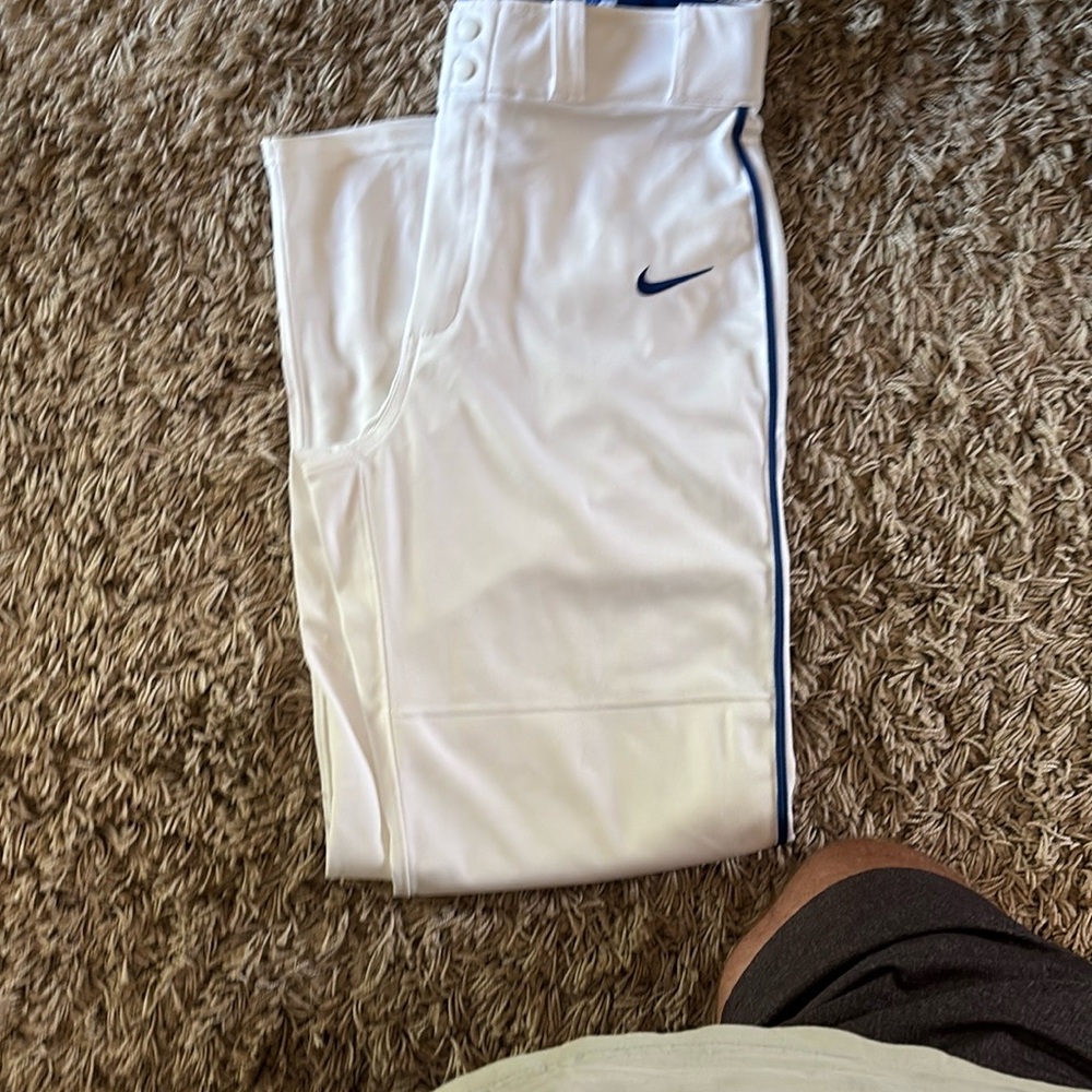 New Nike Swingman Dri-FIT Piped Baseball Pants-White/Royal Blue Men’s Small